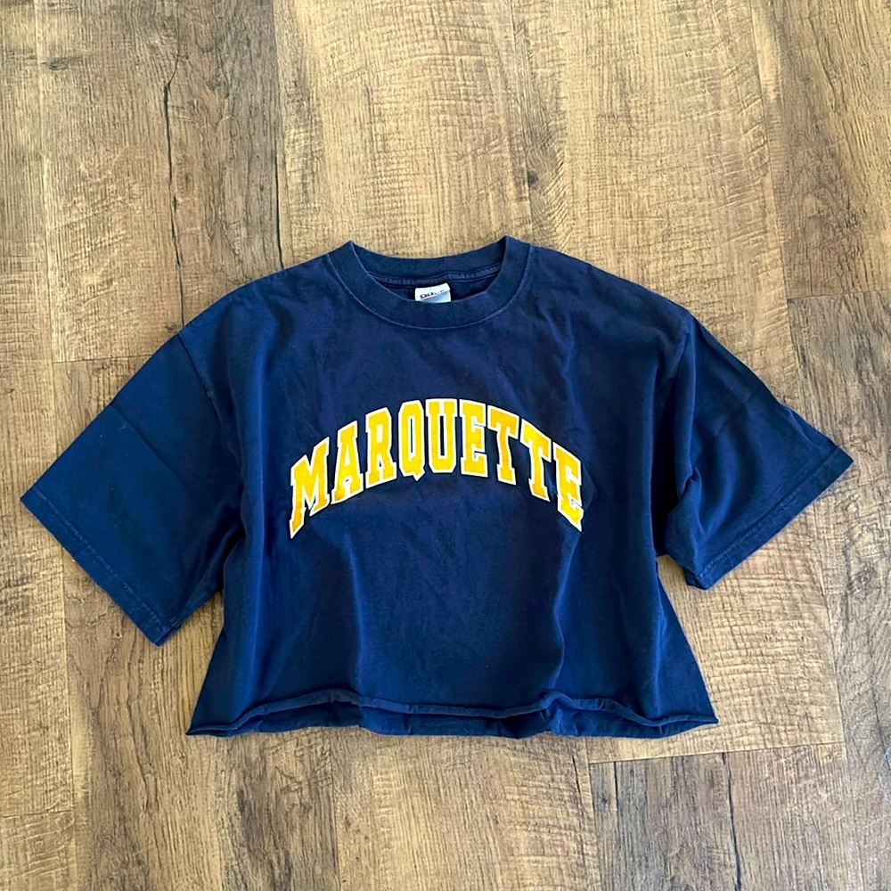 cropped marquette tee Navy blue Anvil 100% cotton Size large Boxy style T-shirt